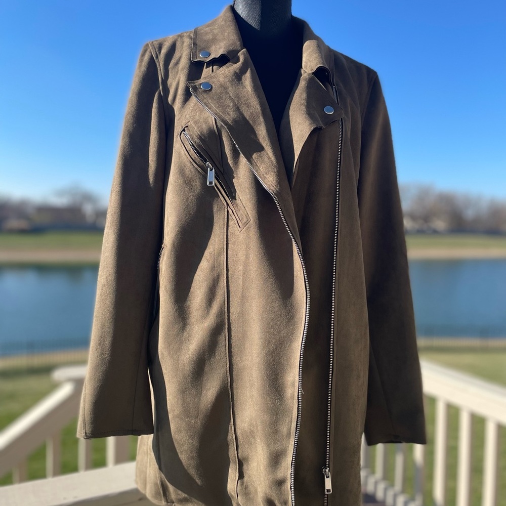 Magaschoni Large olive green Jacket faux suede women.